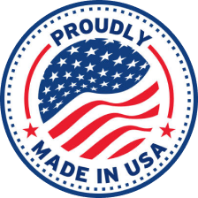 Proudly made in USA badge featuring an American flag design