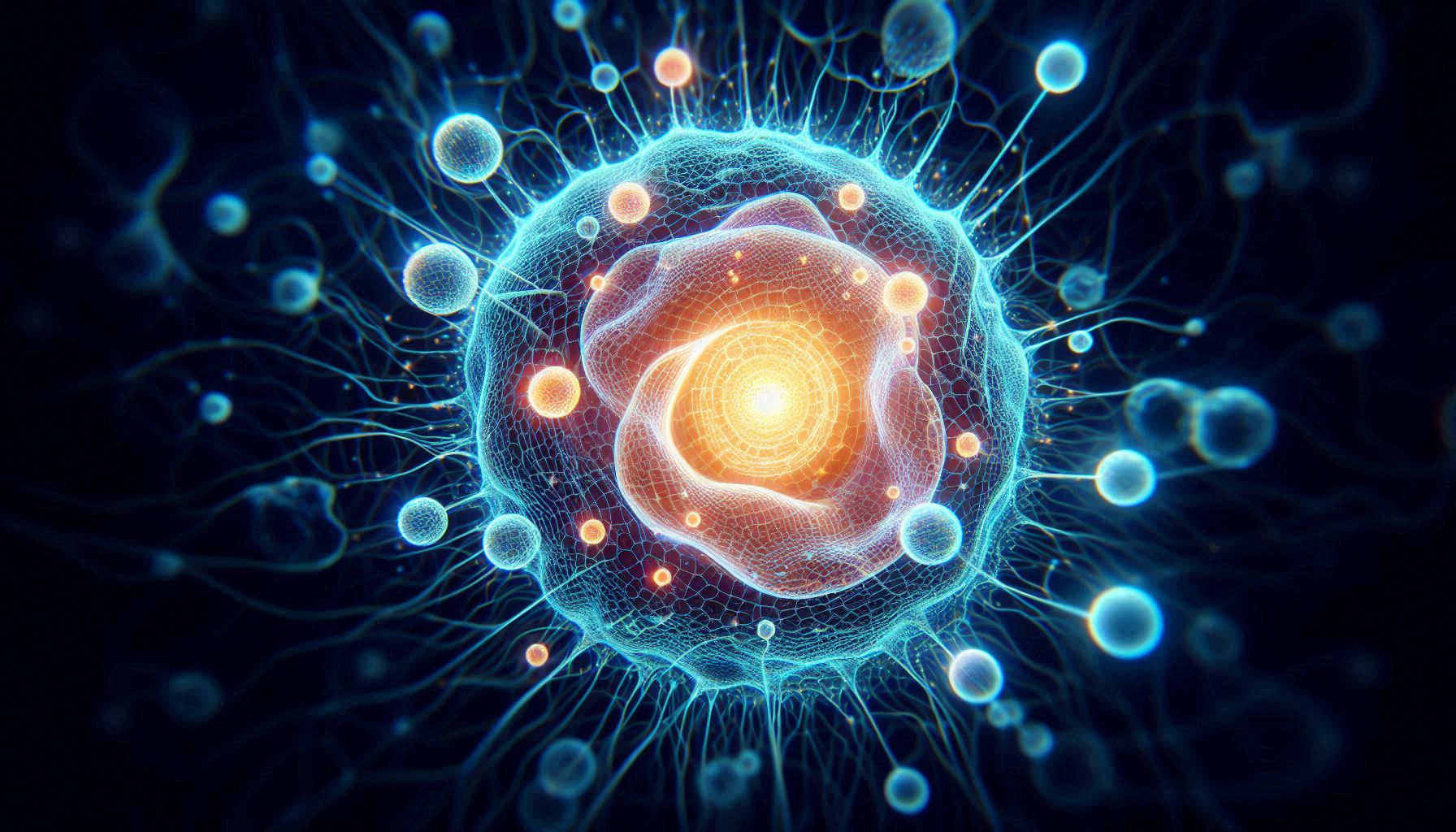 A representation of Coenzyme Q10 (Ubiquinone) energizing skin cells.